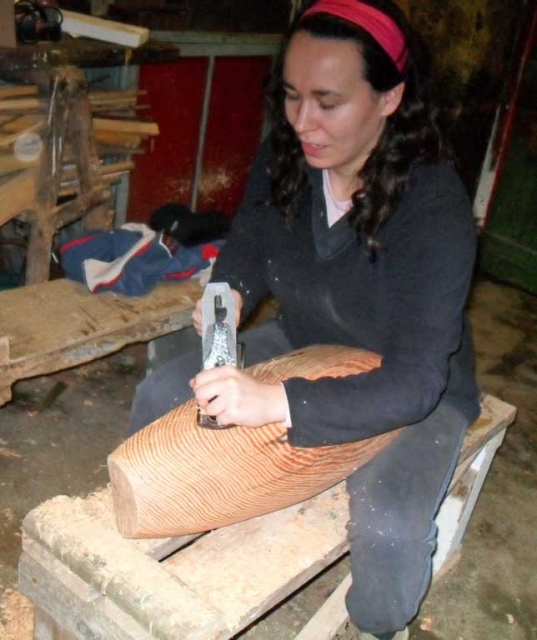 Marianne working on the planing of her hull. Photo: Stephen Ryan